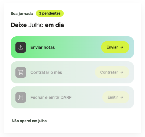 Guided monthly checklist: send notes, contract the month, close and issue the DARF